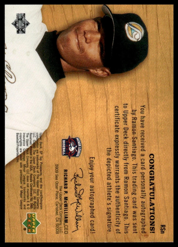 2001 SP Top Prospects #RS Ramon Santiago Chirography - Image 2 of 2