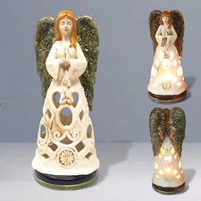 Angel Lamp Light Ceramic Figurine Cut Out Red Hair 10" Electric Table Countertop