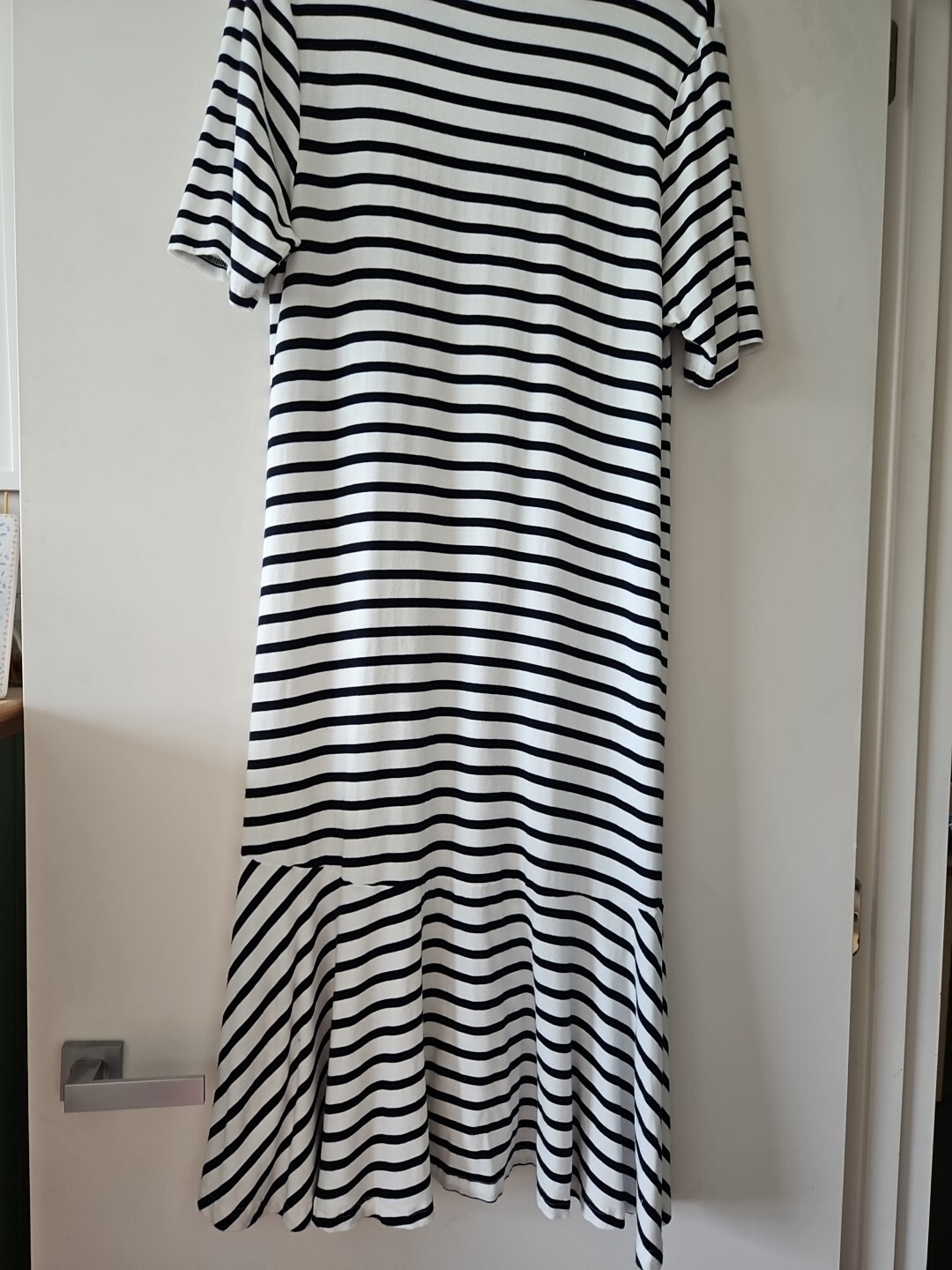 Trelise Cooper COOPER Midi Dress White With Navy Strpe Stretch Cotton