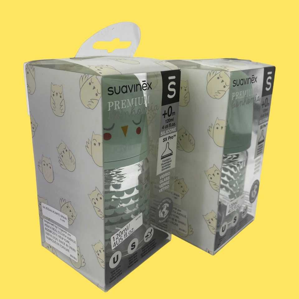 Lot of 2 Suavinex Bonhomia Glass Bottle 4oz SX PRO Silicone Nipple Mint S #4271 - Image 4 of 4