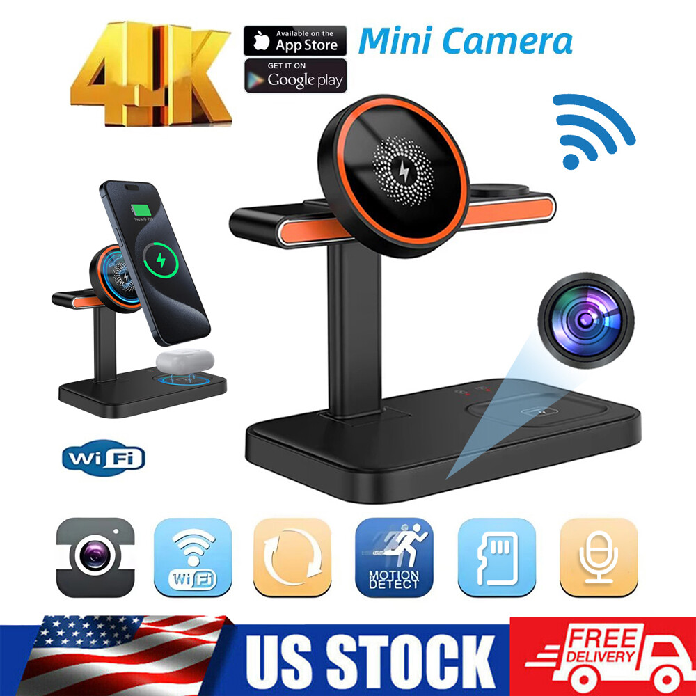 US 3 in 1 Wireless Charger Home Security Camera HD 4K  DVR Motion Detection Cam