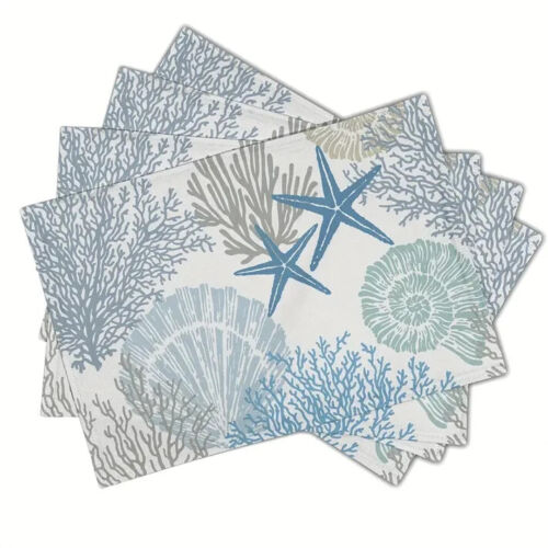 4Pcs Summer Nautical Starfish Coral Shell Coastal Tropical Placemat Table Mat