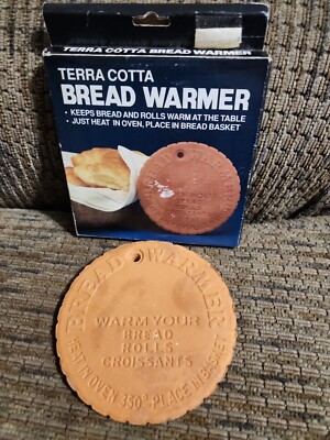 Vintage Terra Cotta Bread Warmer Warming Stone Round Fox Run 1988