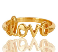 Anillo Banda Amor - Anillo Amor Oro - Anillo Palabra Amor Cursivo - Anillo Promesa Joyería