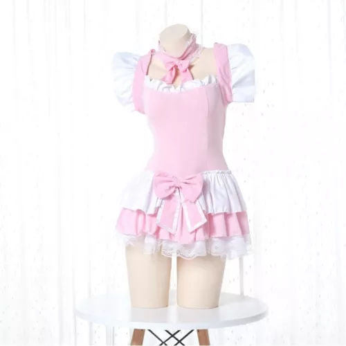 Damen Mädchen Japanisch Lolita Rüschen Kleid Kurz Süß Ball Maid Kostüm Nachthemd - Bild 4 von 8