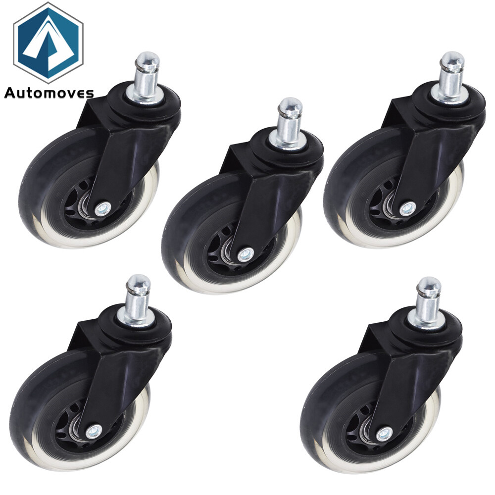 5Pcs Office Chair Caster Rubber Swivel Wheels Replacement Heavy Duty 3"