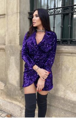 sheer purple dress Embellished Sweetheart-Neck Mini Dress in Purple - 10