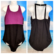 BLACK  PURPLE Womans One Piece Swim Bathing Suit TEXTURED Feel Pad bra size 2x