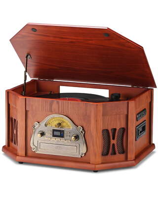 10-in-1 Vinyl Record Player, Wood Classic Turntable Bluetooth Built-in Speakers