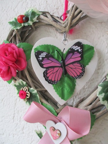 Herz Wanddekoration Türkranz Rosa Rot Blüten Schmetterling Marienkäfer Vogel,,, - Bild 4 von 12