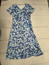 Shein White Blue Floral Print Short Sleeve Flared Dress Womens Size Large