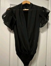 NWT Women s Small Black Short Sleeve V Neck Wrap Bodysuit