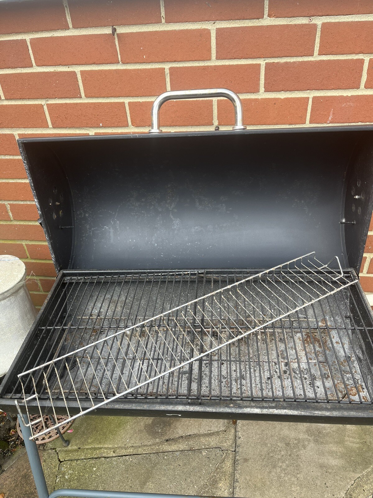 Texas Oil Drum Charcoal BBQ Grill Barbecue Warming Rack Portable Wheels