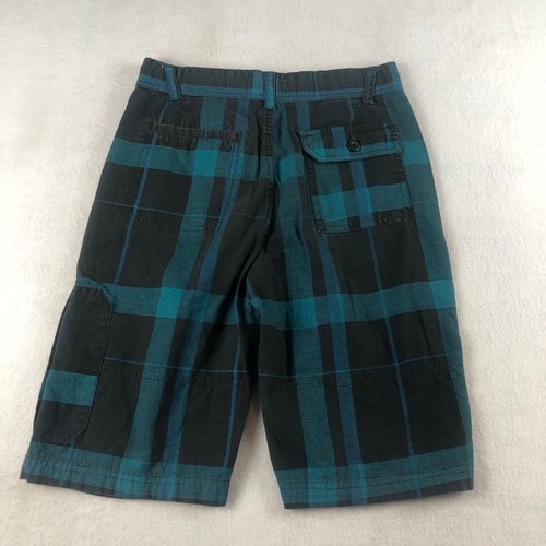 OP Ocean Pacific Shorts Boys 12 Black Blue Plaid Cargo Pocket 28x11 - Picture 9 of 10