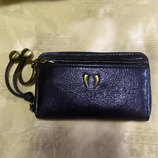 Tusk Leather Zip Coin Card Key Ring Case NWT Azure blue