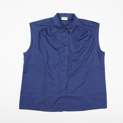 ETERNA Damen Bluse Gr. 46 Blau Ärmellos Hemdbluse Kentkragen Unifarben Business