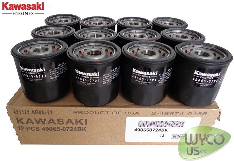 (12) OEM OIL FILTERS, KAWASAKI 49065-0724 AKA 49065-7010, 49065-2078