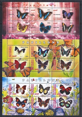 Butterflies Papillons Butterflies 6X Mini Sheet Set Look 2 Scan