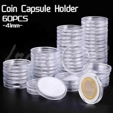 60PCS 41mm Clear Coin Capsules Silver Eagles Holder & Clear Plastic Storage Box