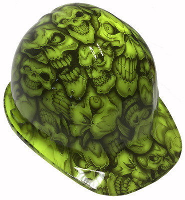 Hydro Dipped Hard Hat SL Series Hi-Vis Green Insanity Skulls 6 Point Hanrness 
