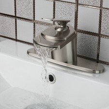 Nickel Brushed Waterfall Bathroom Sink Basin Faucet Mixer Tap With Cover Plate