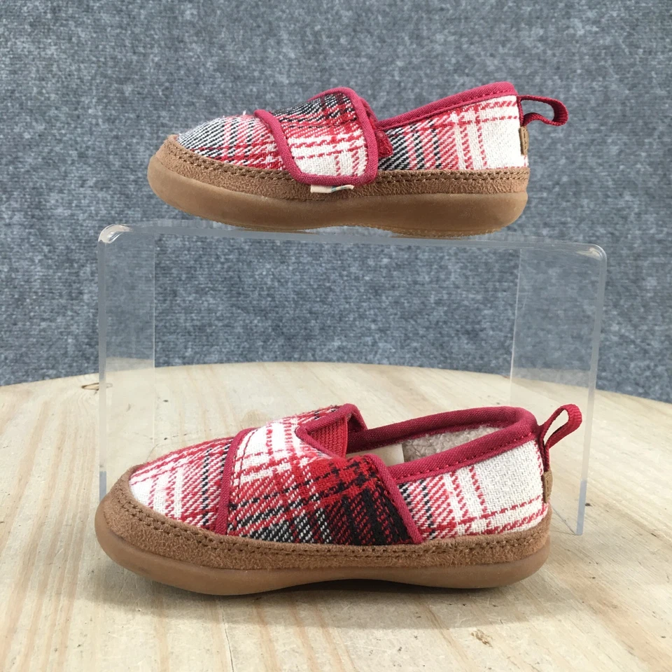Toms Zapatos Niños Pequeños 6 Informales Mocasines Tenis Tela Roja Cuadros Gancho y Lazo Foto 2 de 4