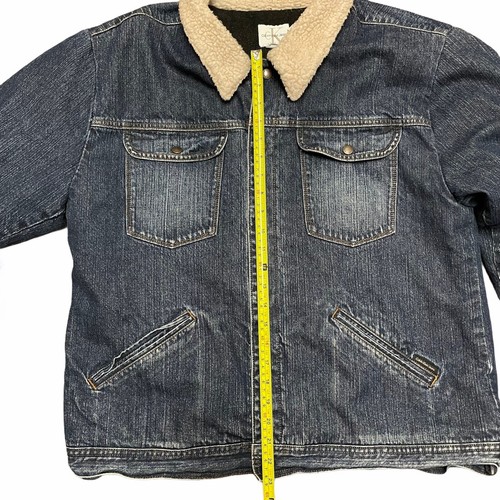 90s Womens CALVIN KLEIN Sherpa Jeans Denim Jacket Fleece Lined Size XXL Snap - Picture 6 of 12