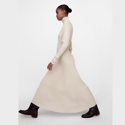 ZARA NEW RIBBED KNIT BELTED LONG DRESS TURTLENECK CREAM S,M,L | eBay