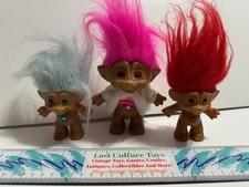 Vintage 1990s Ace Treasure Trolls Doll Lot Of 3 Light Blue, Red And Pink Hair