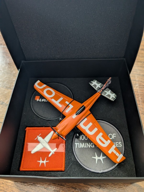 Hamilton 100th Aniversary Airplane Metal in box with badges excellent Cond.