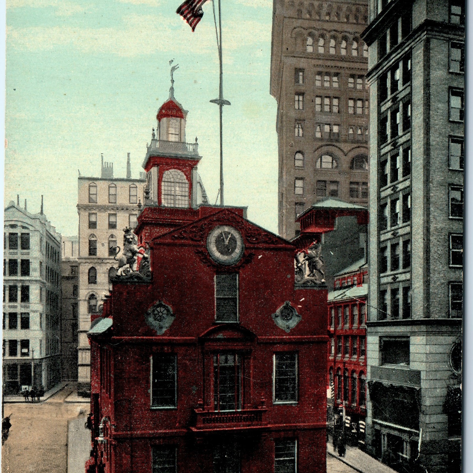 c1910s Boston, MA Old State House Birds Eye PC Nice Downtown Litho Photo A322