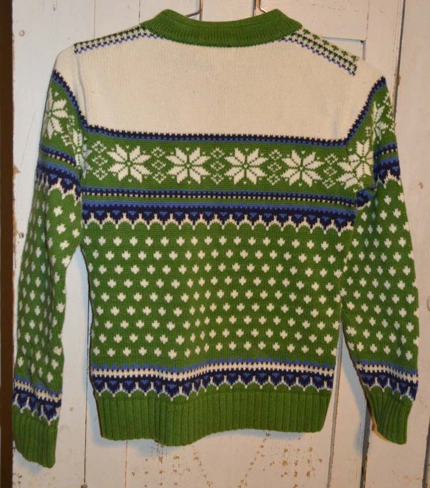 CÁRDIGAN NIÑO VINTAGE LANDS' END VERDE AZUL CREMA NÓRDICO CREMALLERA S 7/8 Foto 2 de 2