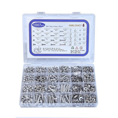 Machine Screw Assortment Kit 1007Pcs 304 Stainless Multiple Sizes, Silver