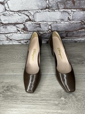 Salvatore Ferragamo Brown Patent Leather Pump Wedges Shoes Women Sz 7.5B US/38EU