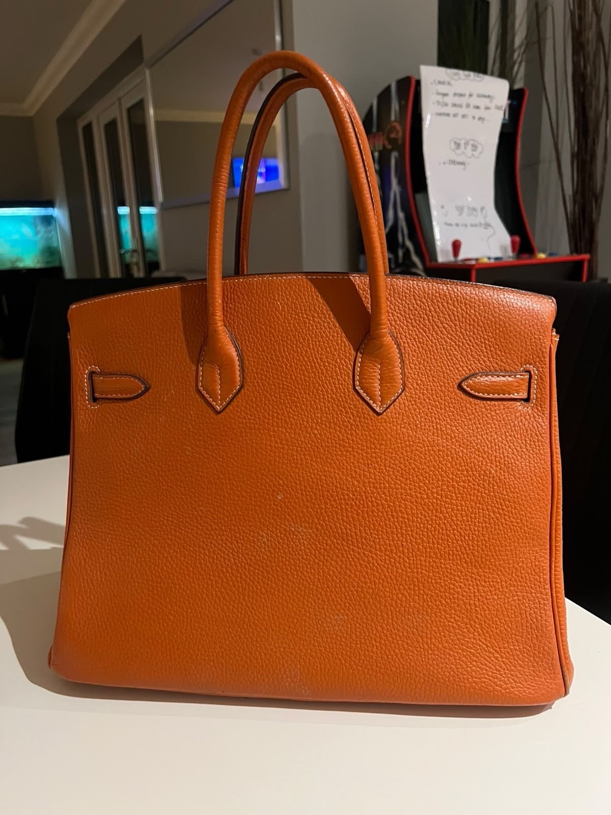 Hermès Birkin 35 Orange Pebbled Leather Tote Gold Hardware Padlock Twilly image 2