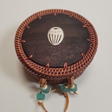Alaska Antler 5" Handwoven Grass Basket Caribou Bone  Bear Claw and wood inset