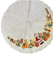 Vintage RENNOC Tree Skirt Christmas Felt Santa Claus Toy Factory Elves 35" White