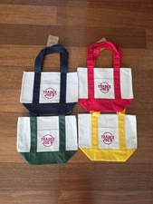 Trader Joe's Mini Canvas Tote Bag Set Of 4 Red Blue Green Yellow CHRISTMAS 