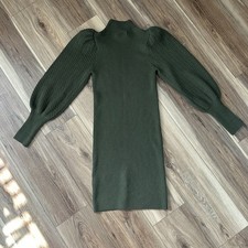 Alice + Olivia Caleb Green Puff-Sleeve Bodycon Sweater Dress Wool Knit Mini Sz M