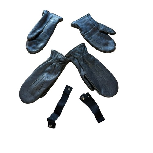 VTG Kids Black Leather Mittens 1-SZ 7, SZ 8.5"?, one set 0f Snap Straps RN24364
