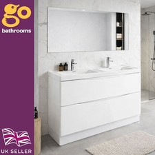 1200mm White Gloss Double Vanity Unit with Resin Basin Modern Bathroom Drawers