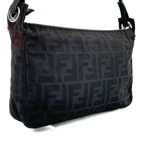 Fendi Zucca Baguette Shoulder Bag Black Canvas Leather Monogram Vintage 90s