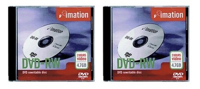 2 x Imation DVD-RW 4X  4.7GB 120Mins Blank Media - Brandneu! Sealed!