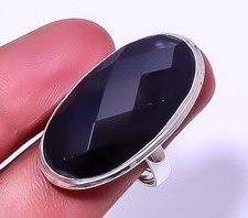 Black Onyx Gemstone 925 Sterling Silver Handmade Ring Size Adjustable R129 A35