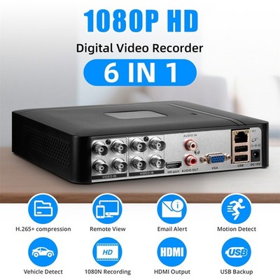 8 Channel 6-in-1 DVR Recorder, Hybrid XVR Home Business Security Surveillance