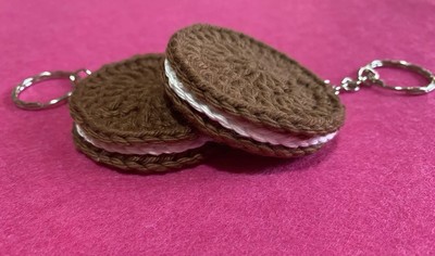 Gehäkelter Plätzchen/Keks Schlüsselanhänger, Schlüsselring, Taschenanhänger