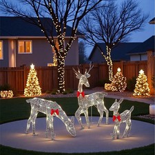 3-Piece Lighted Christmas Deer Family Set, Gold, Outdoor Reindeer Holiday Dec...