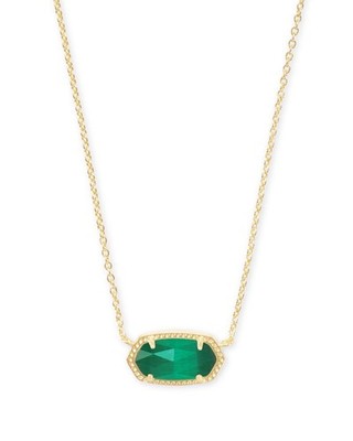 Kendra Scott Octagon Green Sim Glass Bezel Pendant Necklace Adjustable 16-18in