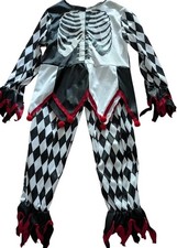 Sinister Jester Girls Costume M 8 10 Harlequin Clown Halloween Black White Red