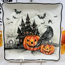 Halloween Maxcera Haunted House Jack O Lantern Raven 11" Buffet Dinner Plate NEW